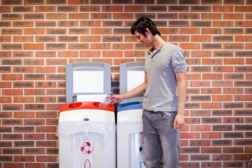 Recycling bins lined up for residential waste collection